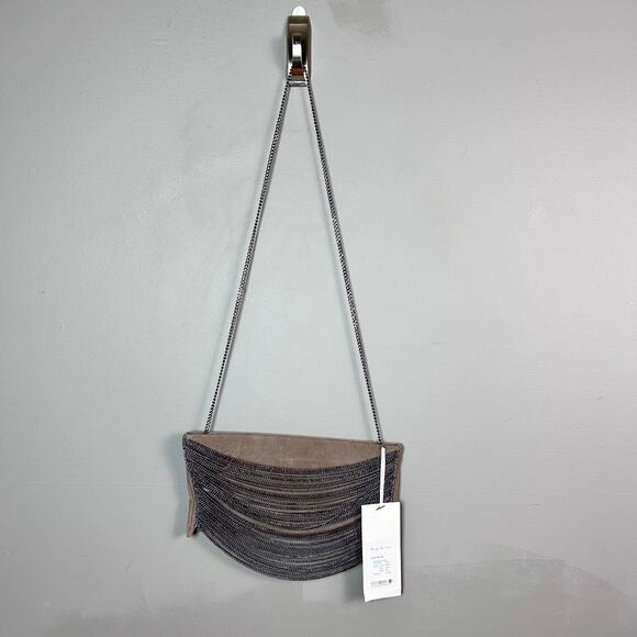 Revolve Eryn Brinie shoulder bag clutch suede chain drape NWT Moto gray Y2k - Picture 3 of 10